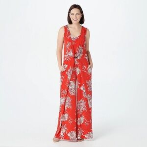 G.I.L.I. Regular Jettsetter Knit Jumpsuit Red Floral Women's Size MEDIUM Petite